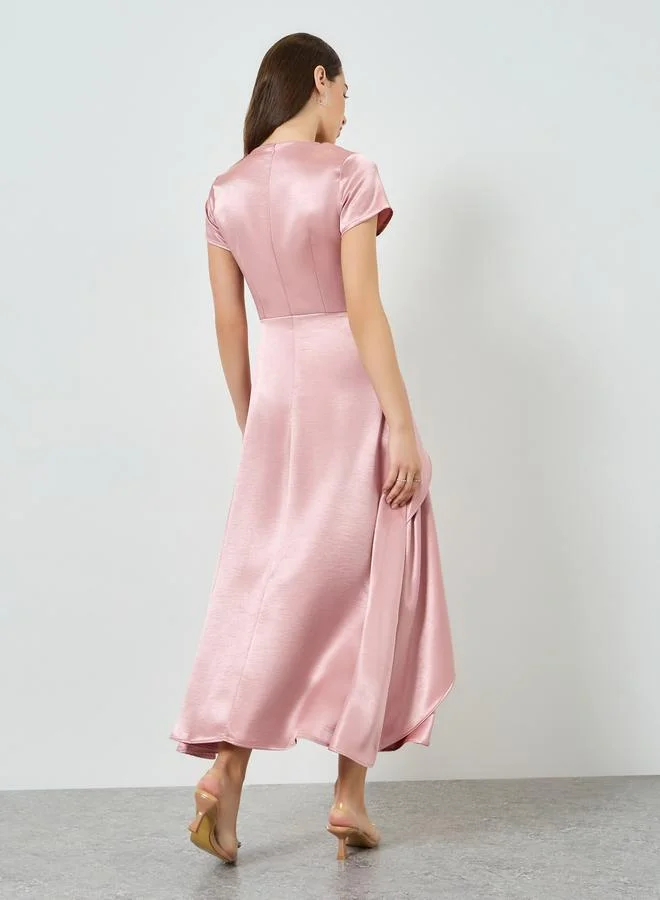 Styli  Women Pink Satin Layered Maxi Dress for Women | Best Price UAE